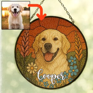 Custom Dog Portrait Suncatcher, Stained Glass Dog Memorial, Personalized Pet Portrait from Photo, Unique Indoor Decor for Dog Lovers